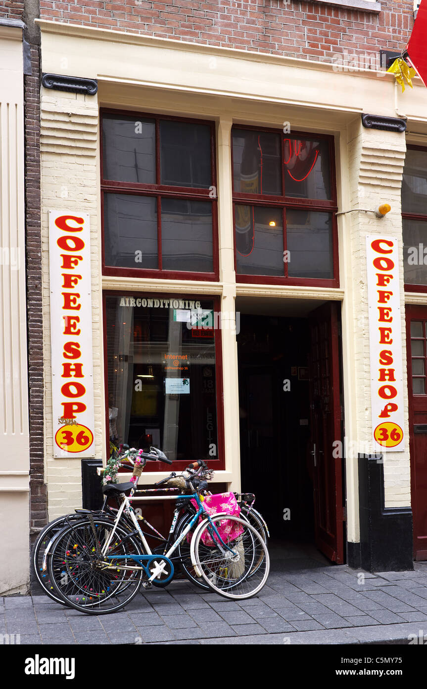 Exterior of a Brown Coffee shop, Red Light District, Amsterdam, Netherlands Stock Photo