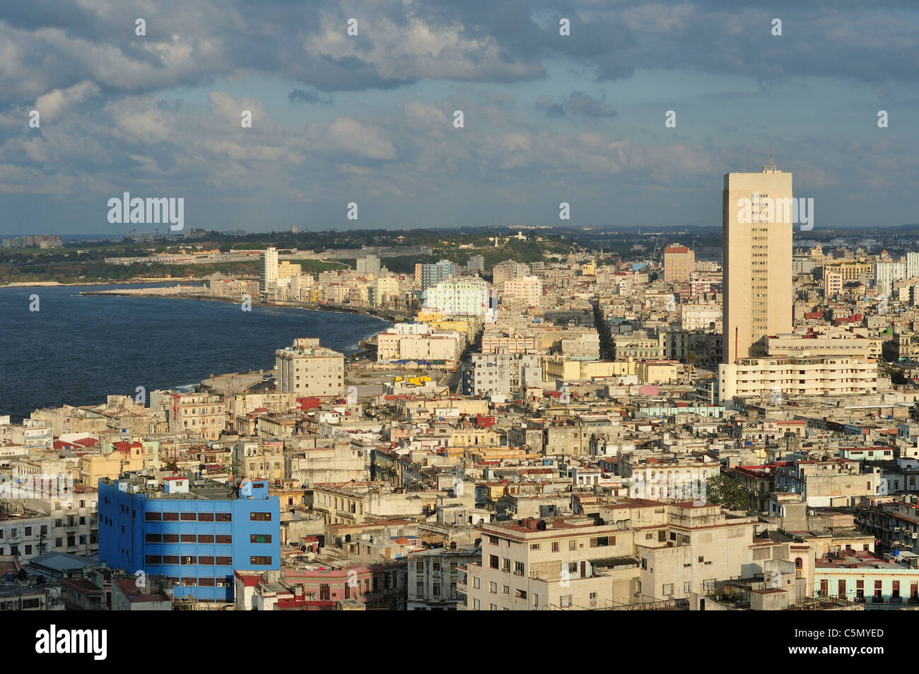 Havana. Cuba. View across Havana towards Centro & Havana Vieja, the Hermanos Ameijeiras Hospital (right) dominates the skyline. Stock Photo