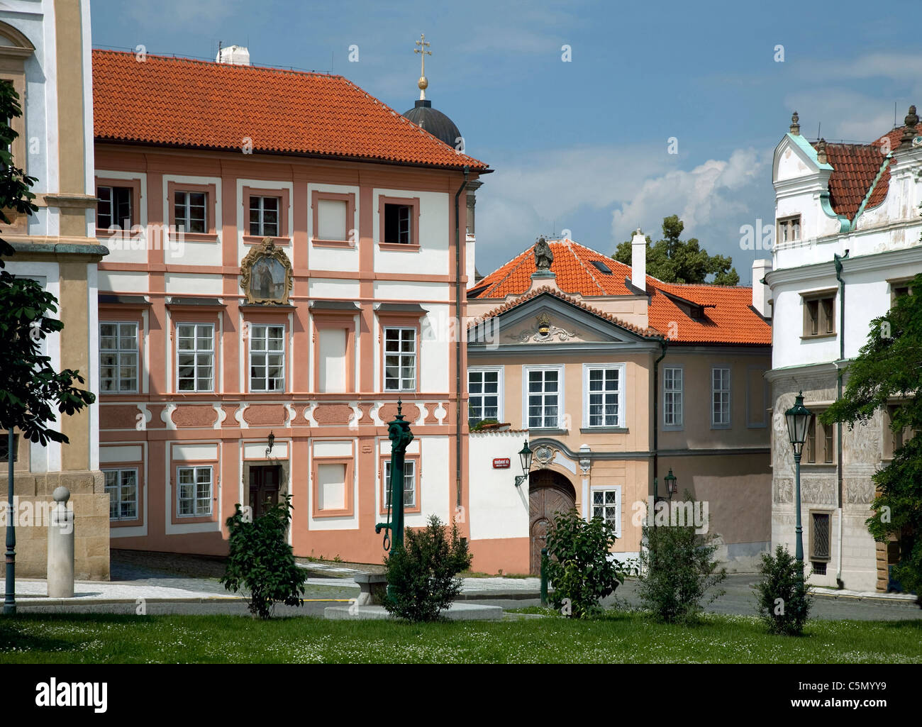 Prague - Hradcany Square, historic baroque buildings Stock Photo