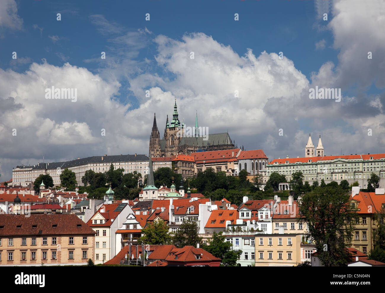 Prague - panoramic view of Hradcany and St. Vitus Cathedral Stock Photo