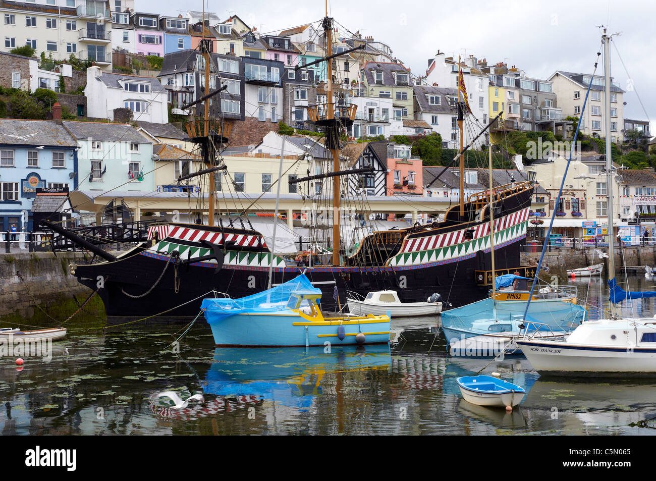 Fishing boats in the harbour at Brixham, Devon, England Stock Photo