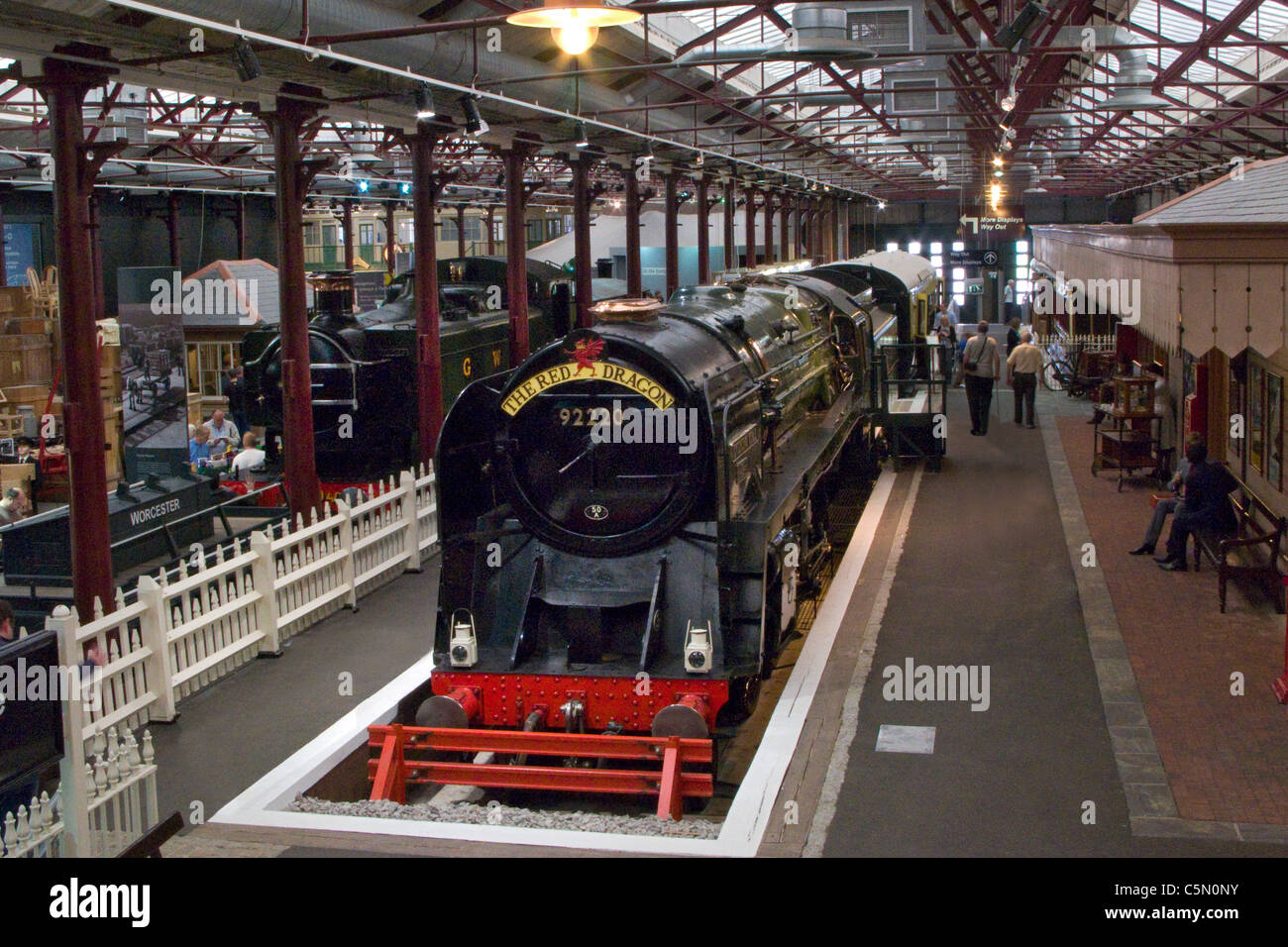 interior of Swindon railway museum (Steam) with evening star engine on victorian station platform, Swindon, Wiltshire, England. Stock Photo