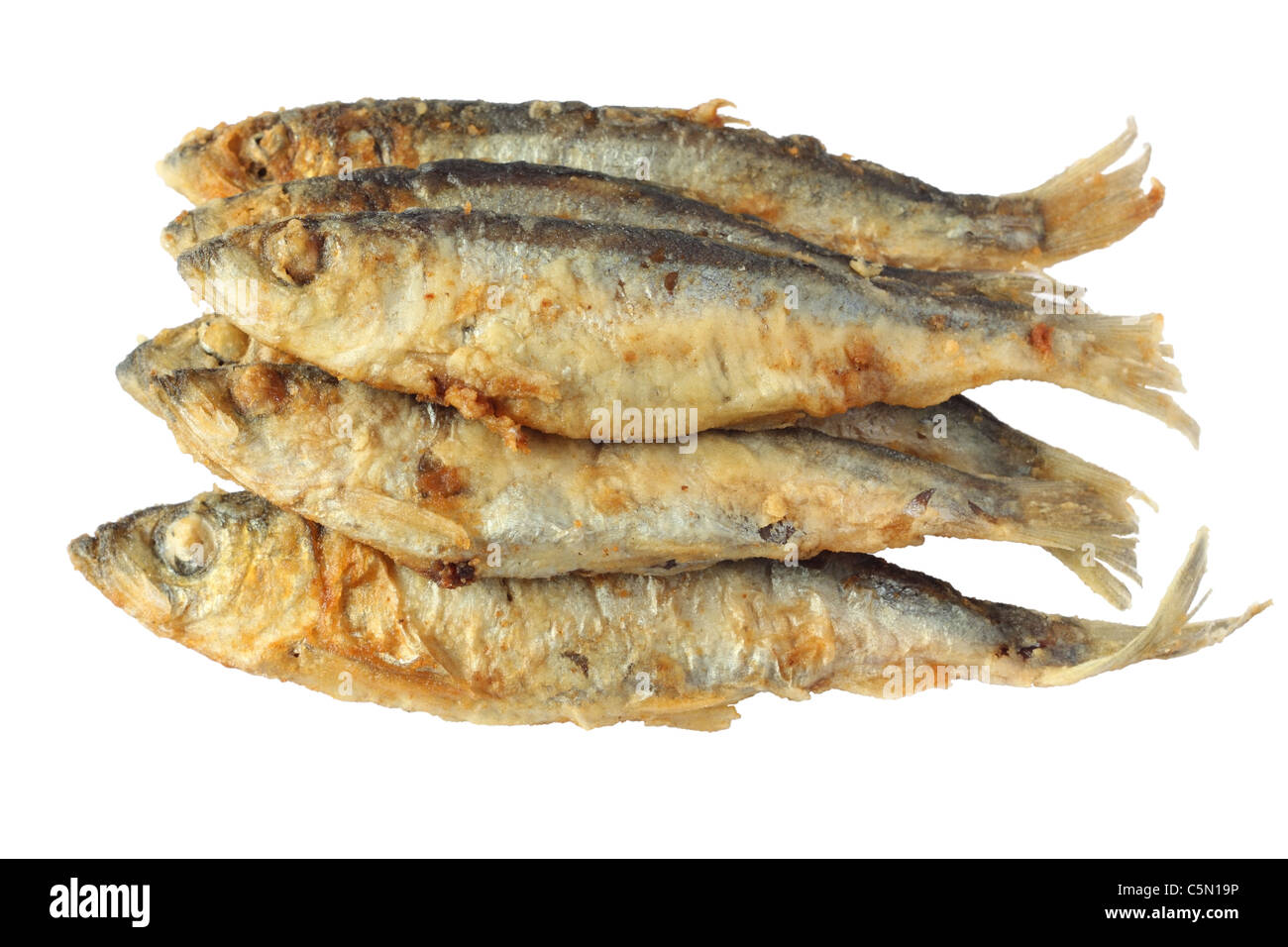 Pile of fried fish on a white background Stock Photo