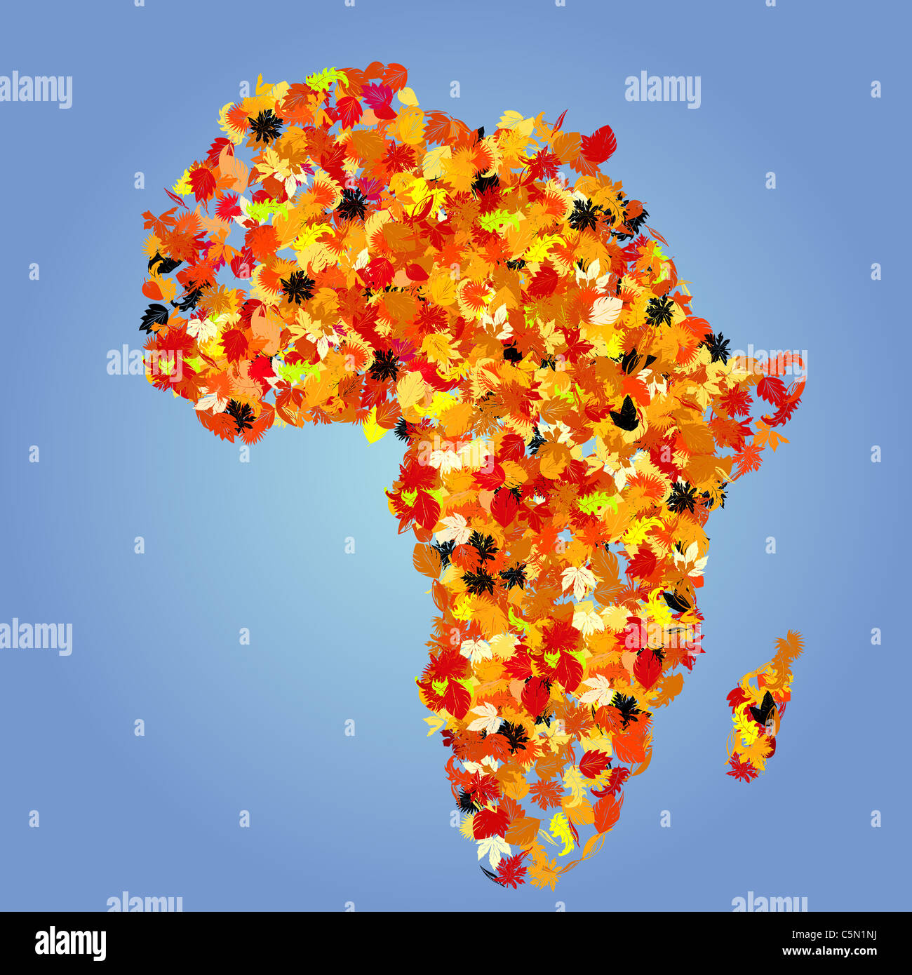 Africa map, autumn leaves collage Stock Photo