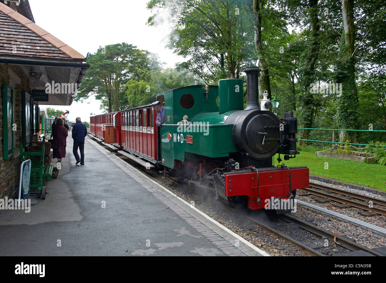 Woody Bay station on the Lynton and Barnstaple Railway. A short section of the narrow gauge line is preserved. Stock Photo