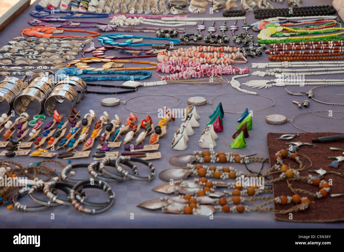 Cuba, Trinidad. Jewelry and Handicrafts, Souvenir Market for Tourists. Stock Photo