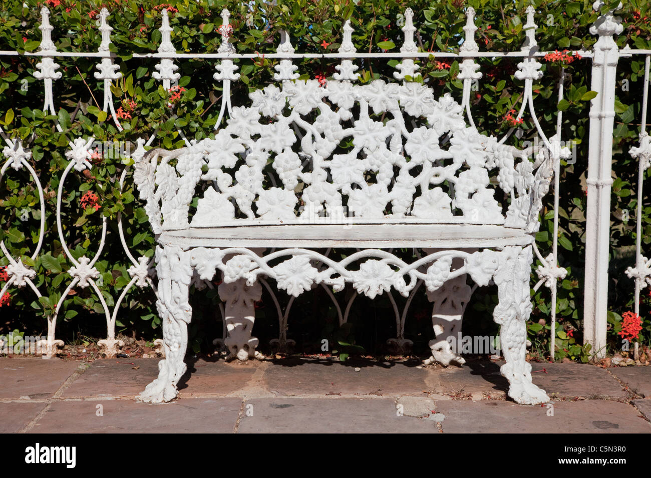 Cuba, Trinidad. Wroughtiron Chair in the Plaza de Armas Stock Photo