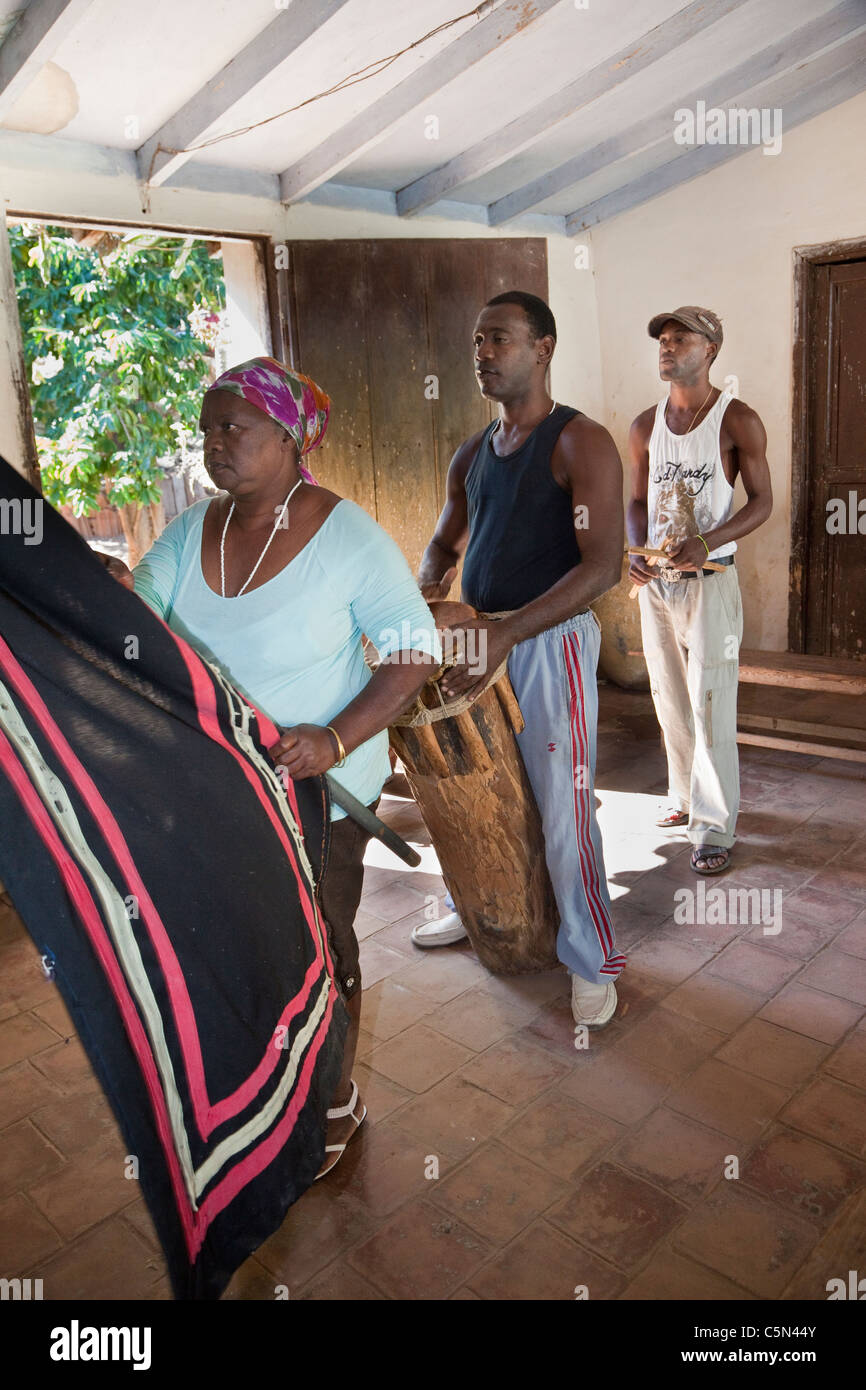 Cuba, Trinidad. Afro-Cubans Performing an Afro-Cuban Religious Ceremony of Congolese Origin. Stock Photo