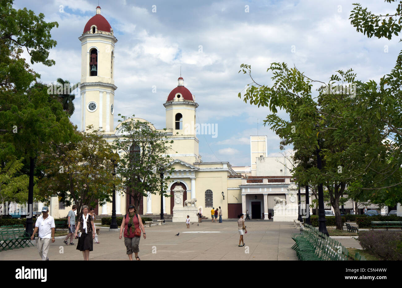 Cathedral de la Purisma Concepcion, viewed across Marti Park, Cienfuegos, Cuba Stock Photo