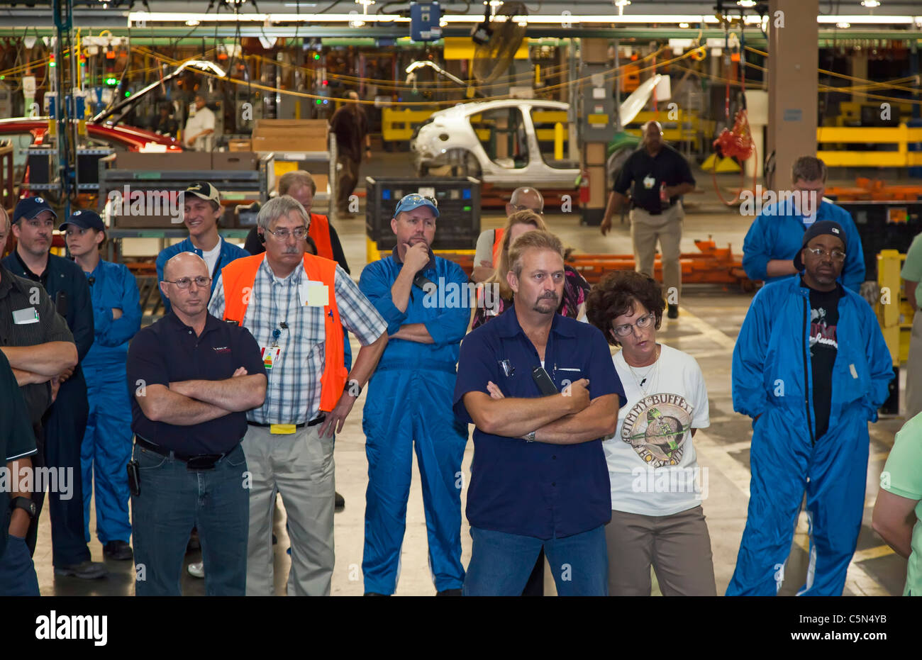 General Motors Workers Listen as Union and Company Officials Begin Contract Negotiations Stock Photo