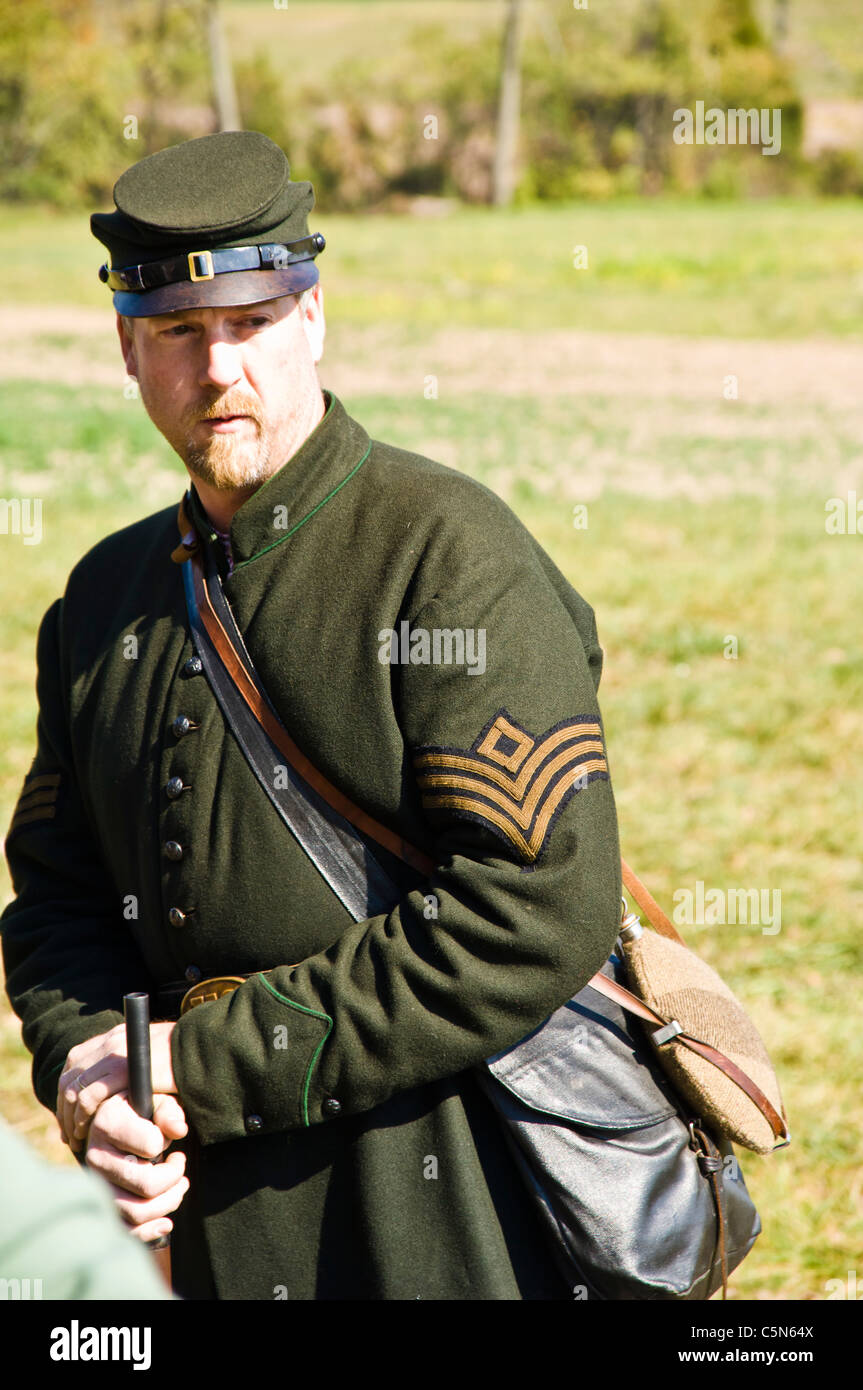 American Civil War reenactment is an effort to recreate the appearance of a particular battle or other event. Stock Photo