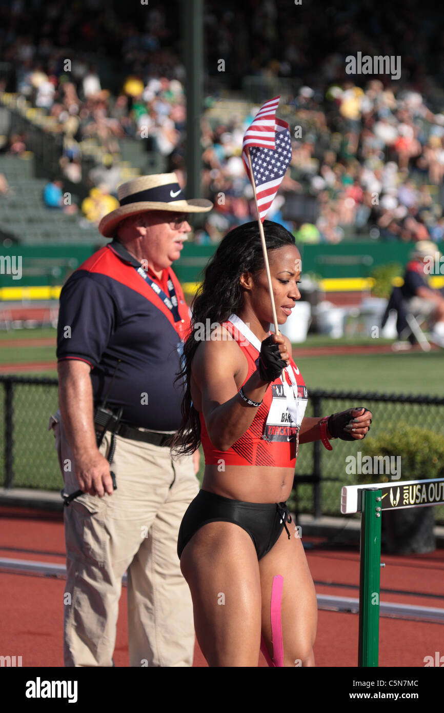 USATF nationals 2011 Miki Barber  womens 100m 3rd place image taken from the crowd Stock Photo