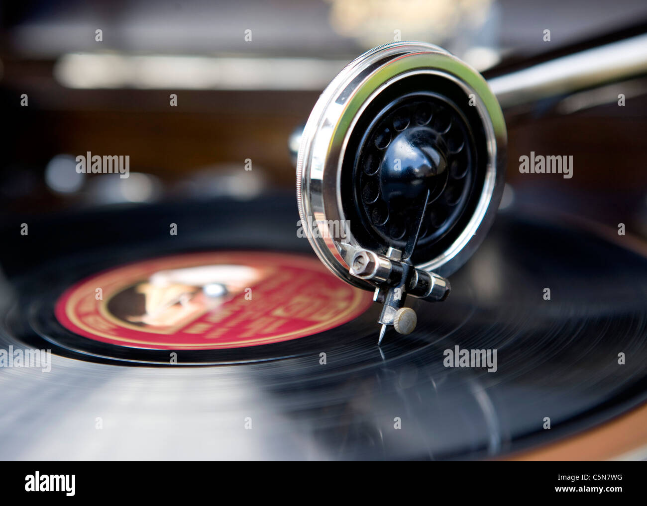 Old fashioned gramophone playing a 78rpm Stock Photo