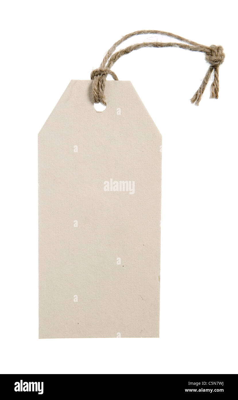 Place for writing made from grey paper label with brown string Stock Photo
