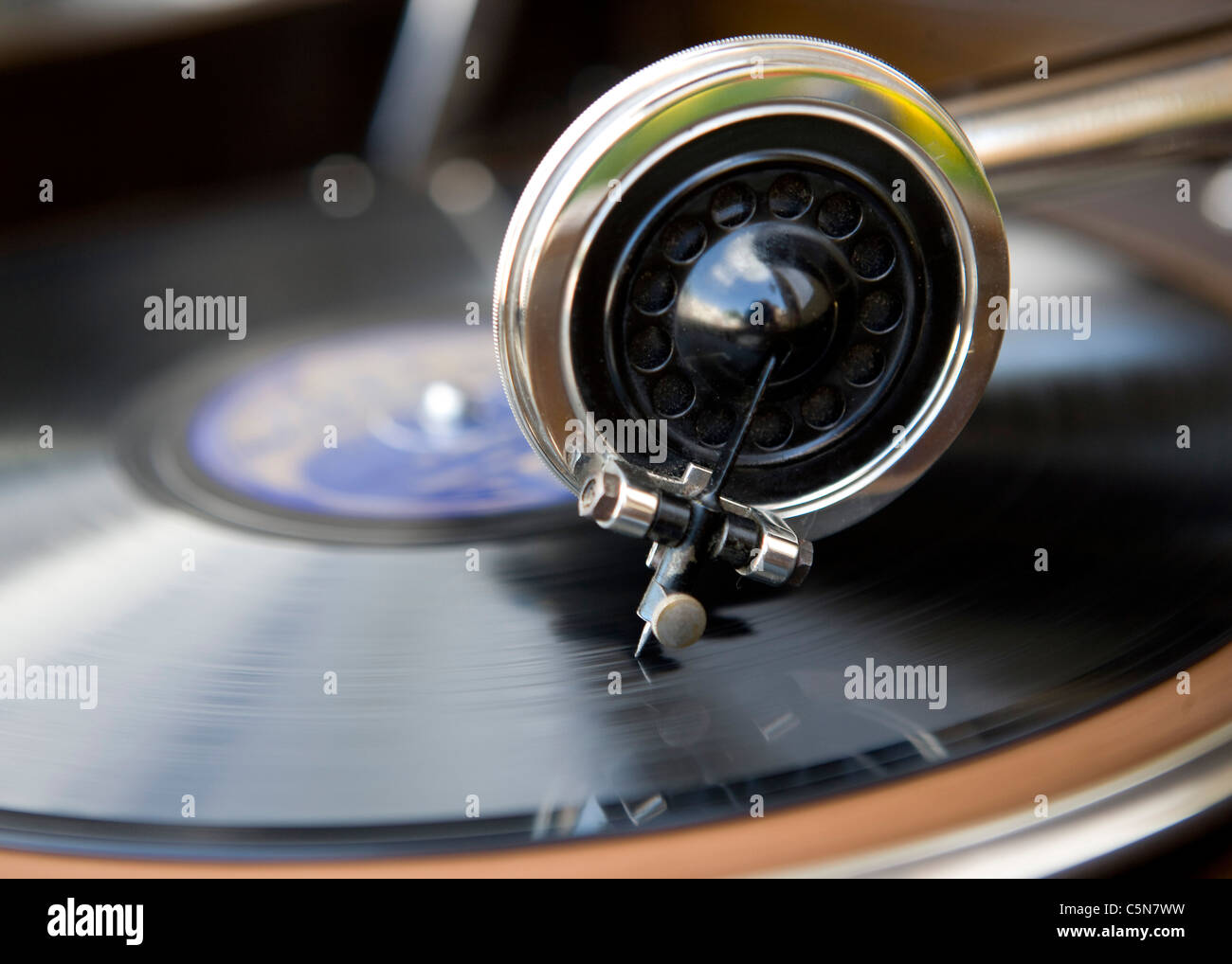 Old fashioned gramophone playing a 78rpm Stock Photo