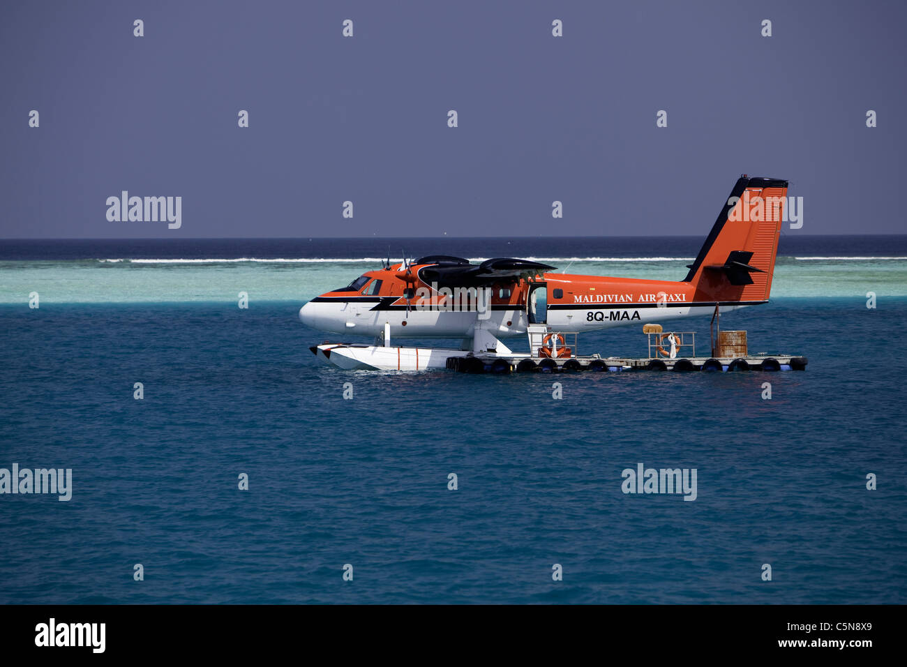 Maledivian Air Taxi, Indian Ocean, Maldives Stock Photo