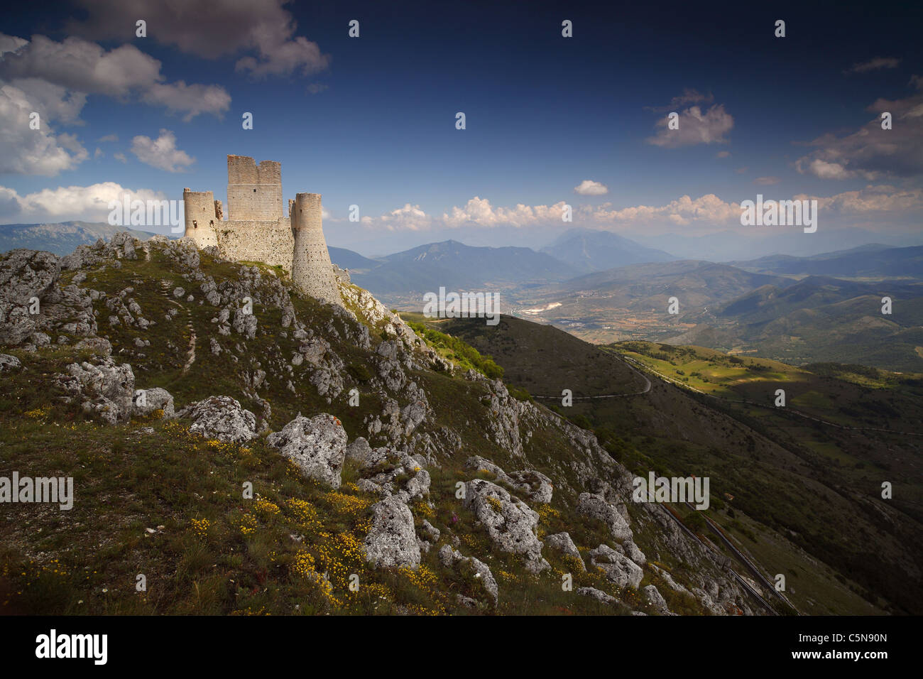 The castle at Rocca Calascio in the Gran Sasso national park in Abruzzo Italy. Stock Photo