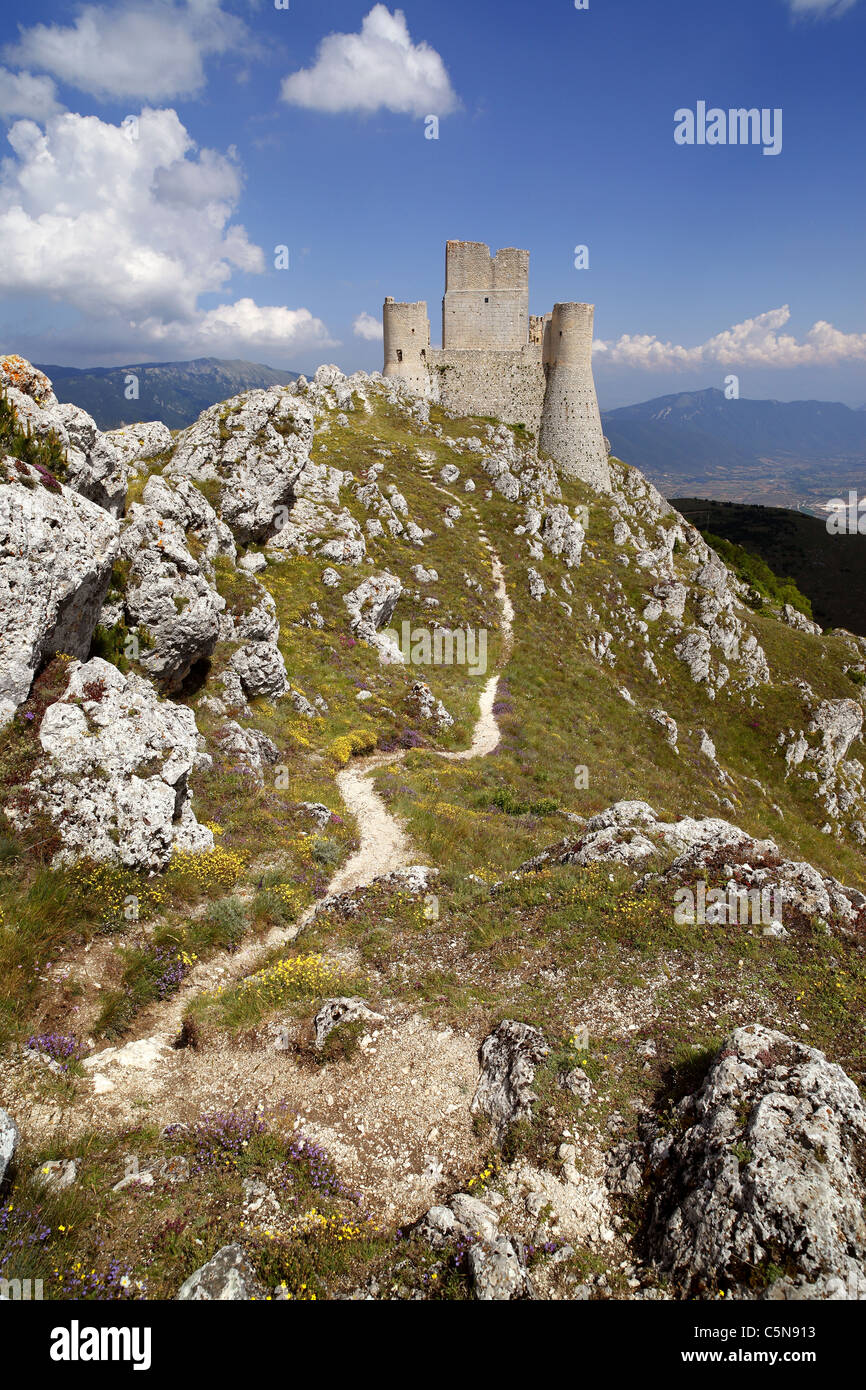 The castle at Rocca Calascio in the Gran Sasso national park in Abruzzo Italy. Stock Photo