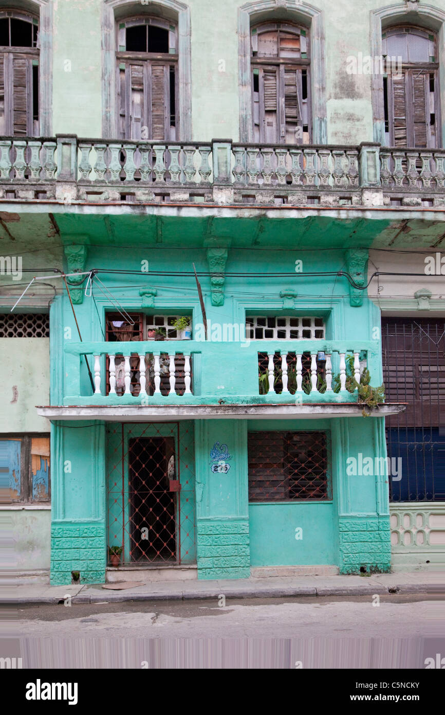 Cuba, Havana. Entrance to an Apartment Building, Central Havana Stock