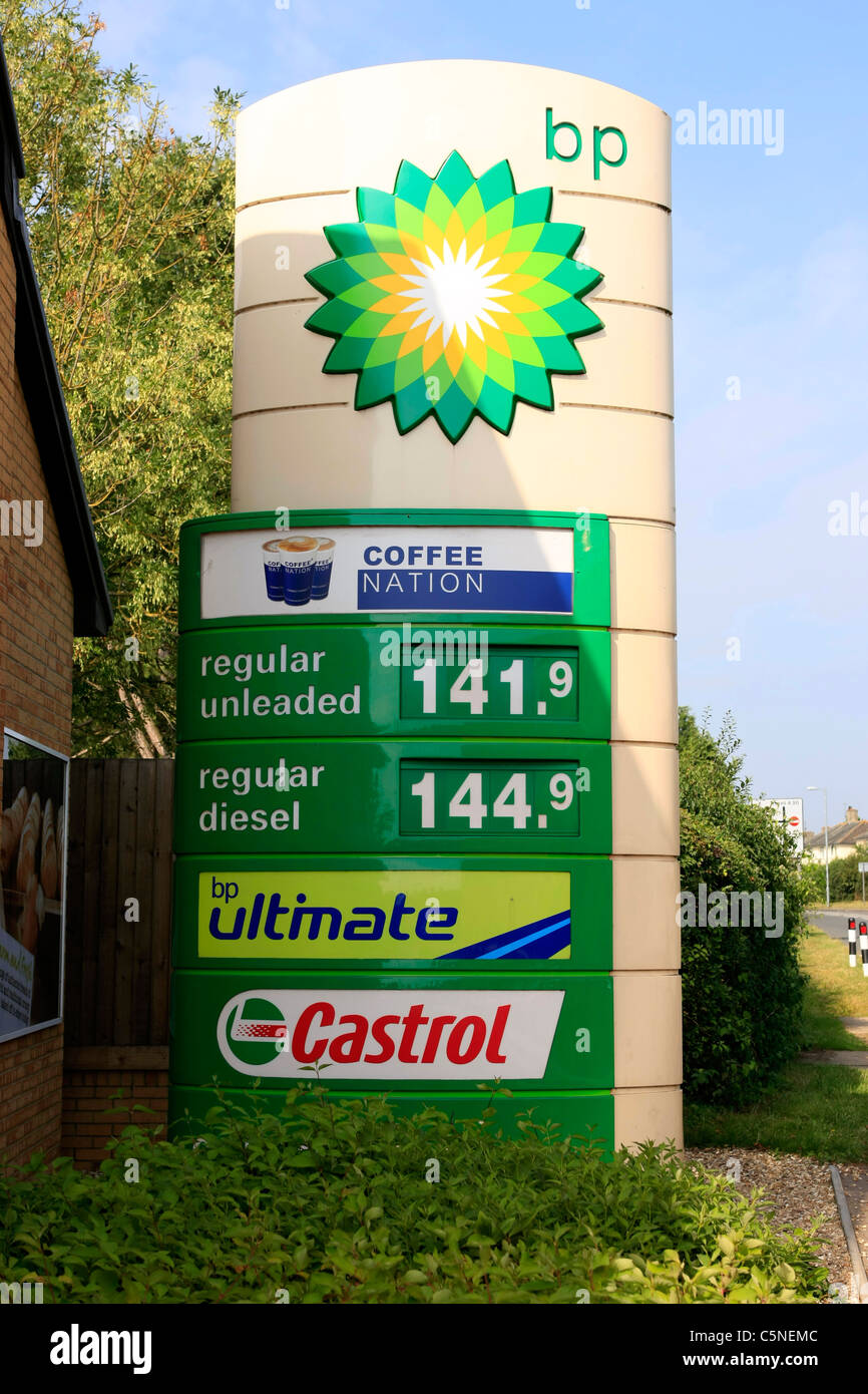 BP gasoline (petrol) and Diesel filling station prices per Liter Stock Photo
