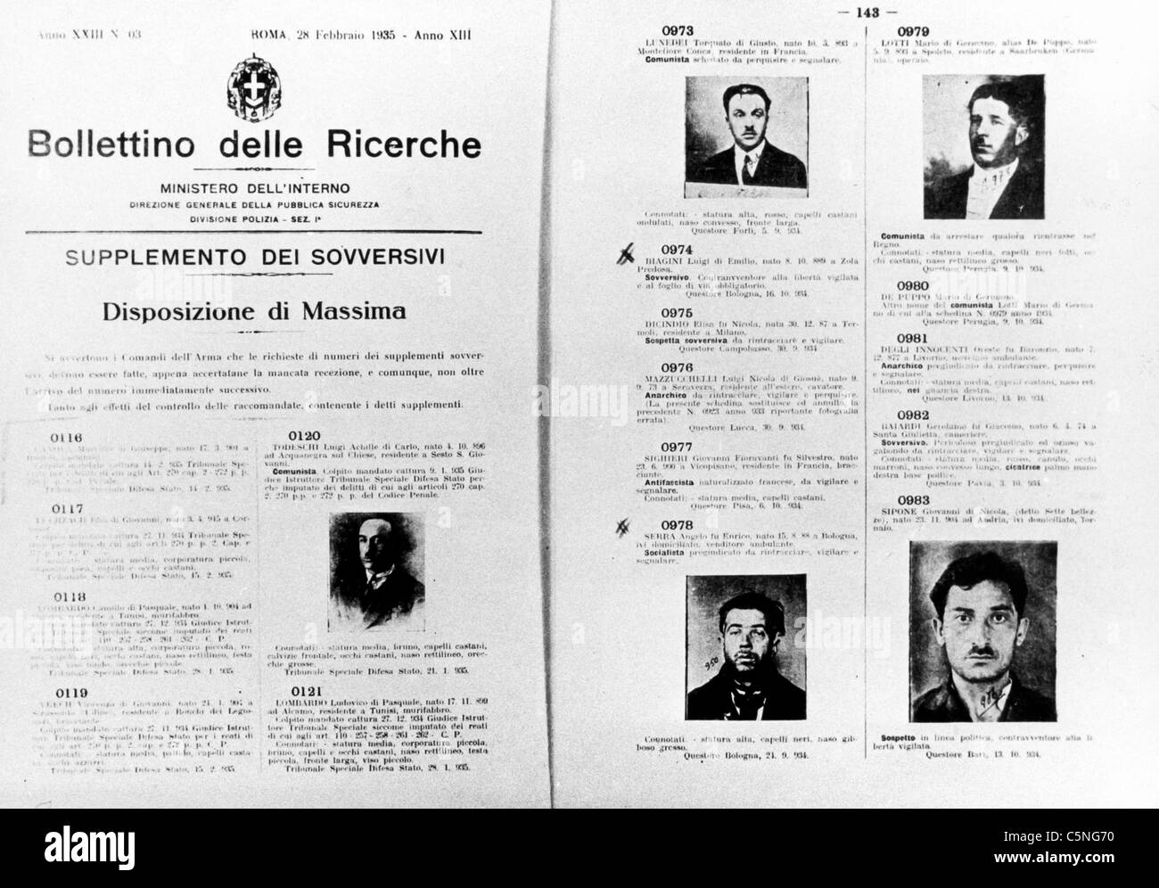 Bulletin of the inquiry, Italy, 1935 Stock Photo