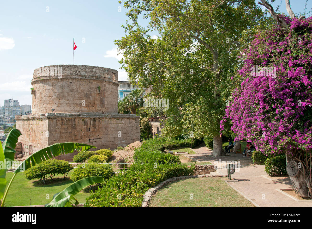 Antalya Hidirlik Tower part of defences of town city Turkey Old Stock Photo