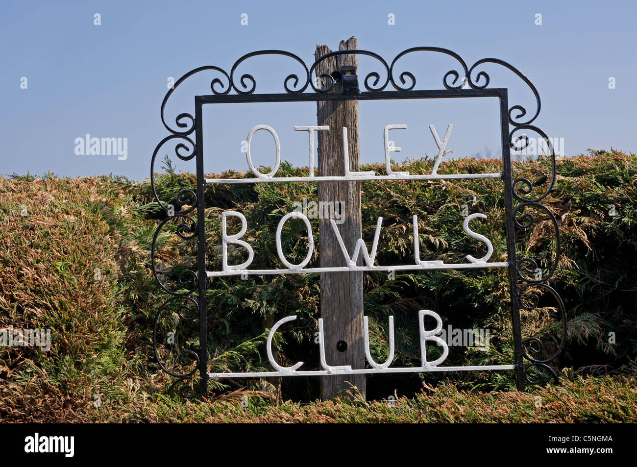 Otley bowls club sign, Suffolk, UK. Stock Photo