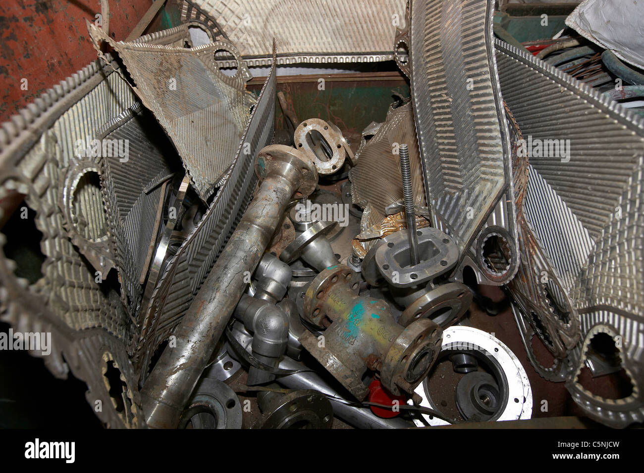 Stainless steel scrap metal for recycling in a scrapyard, uk Stock