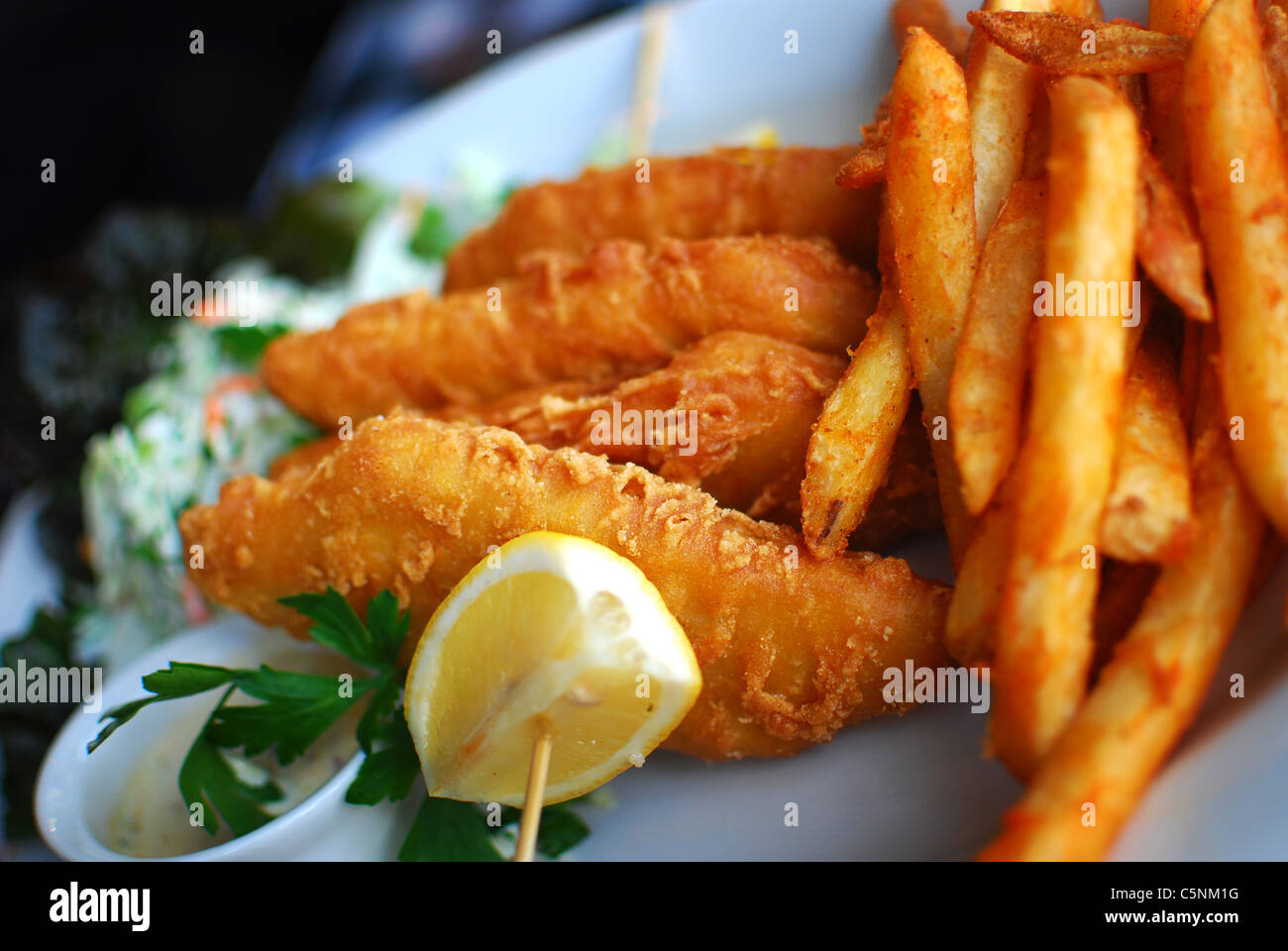 Fish and chips on a plate. Stock Photo