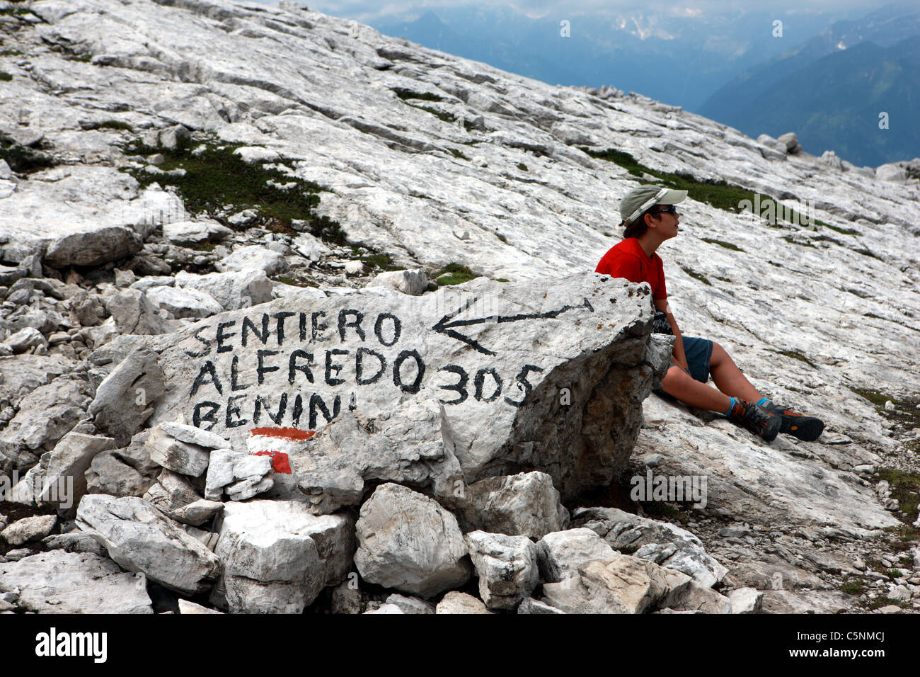 Via Ferrata waymarker Sentiero Alfredo Benini in the Italian Brenta ...