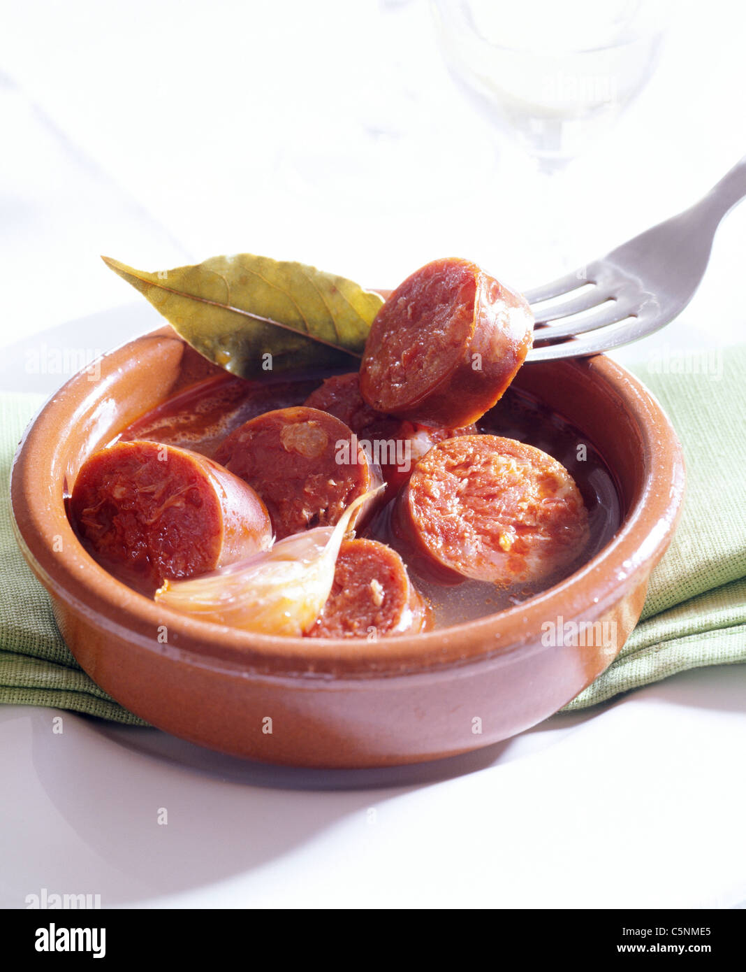 Spanish sausage in sherry Stock Photo Alamy