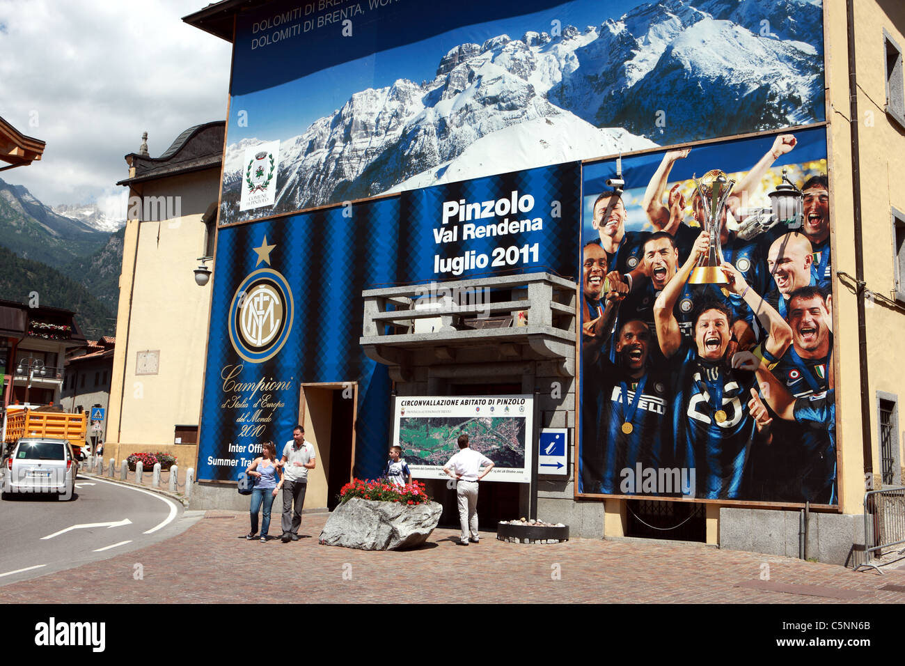 Building in Pinzola highlighting the Inter Milan summer training camp July 2011 Stock Photo