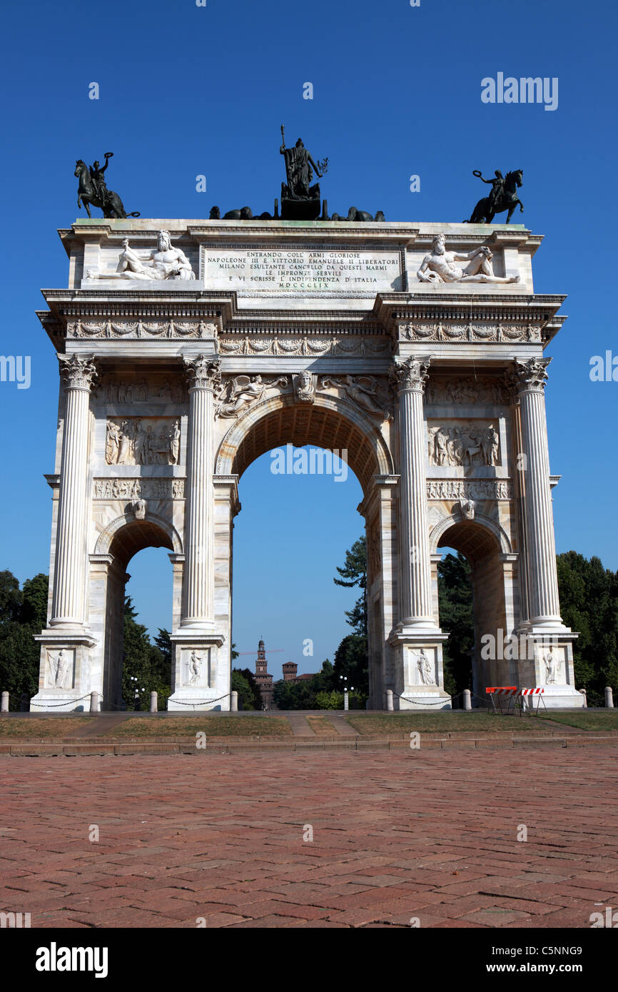 Arco della Pace or Arch of Peace in Piazzale Sempione in Milan Stock Photo