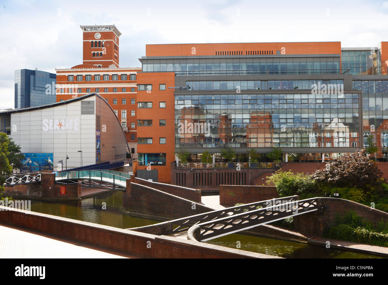 Brindleyplace as seen from the surrounding canals, Birmingham, England UK Stock Photo