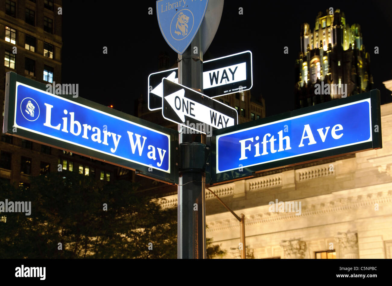 John Bigelow Plaza, Libray Way, 5th Avenue, New York Public Library, NYPL, New York City, USA, Stock Photo