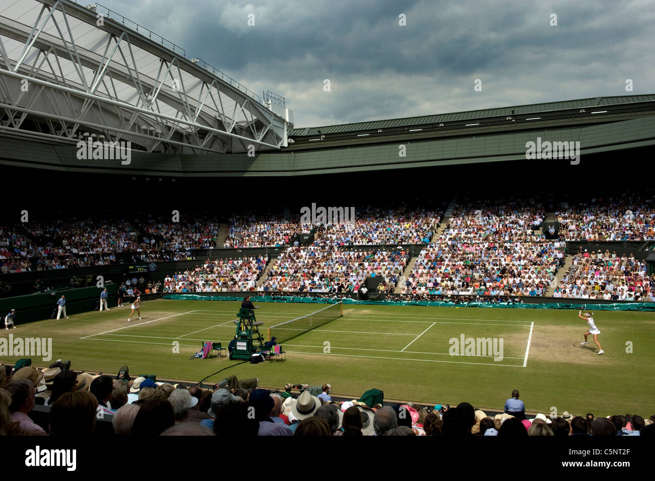 General view of Centre Court during the Ladies Singles Final at the 2011 Wimbledon Tennis Championships, London Stock Photo