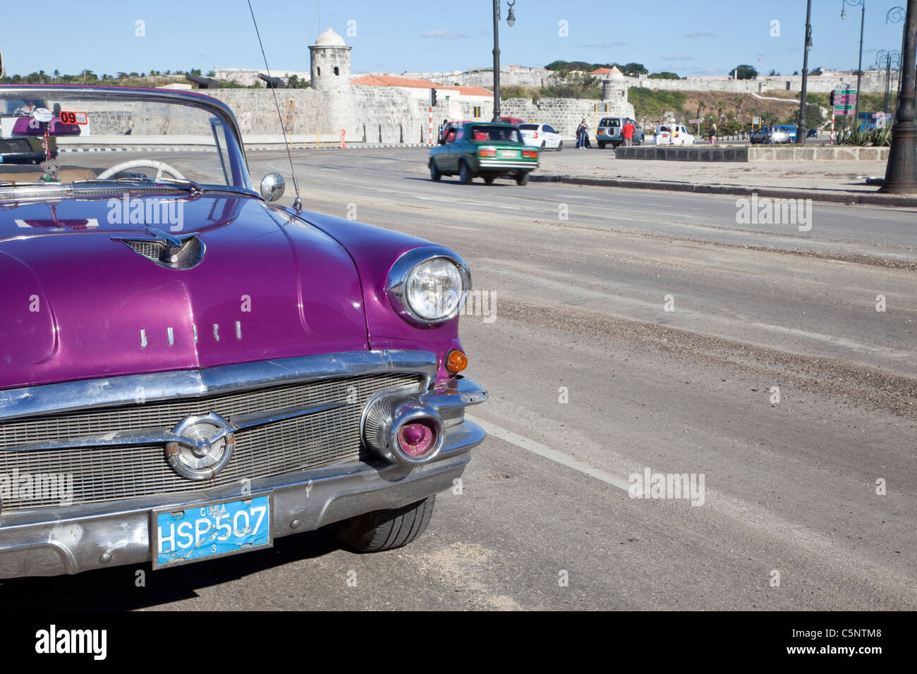 Cuba, Havana. 1956 Buick on the Malecon. Stock Photo
