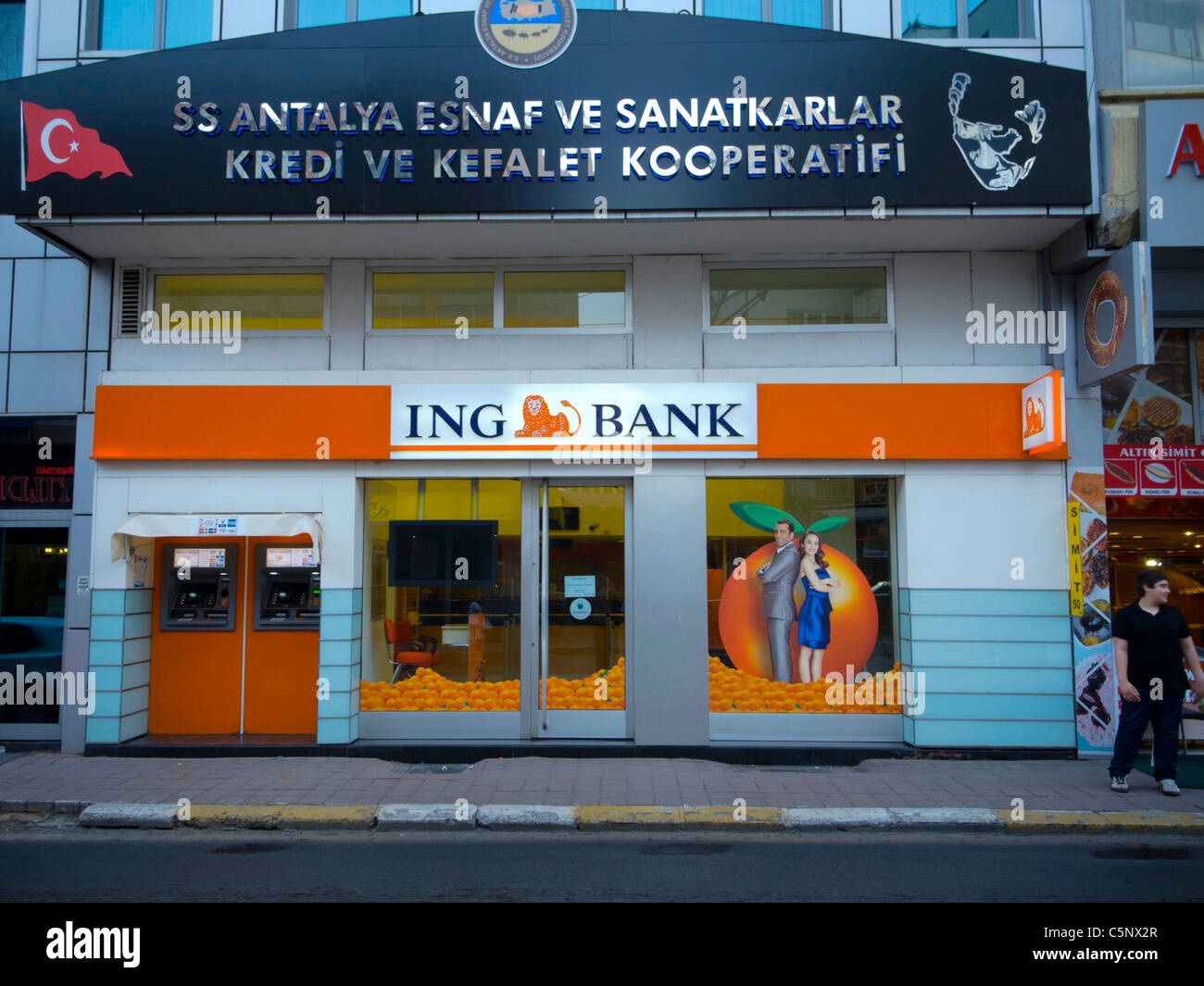 Everywhere in Turkey, even in the smaller cities you find the Dutch ING Bank.  Instantly recognizable by the orange color Stock Photo - Alamy