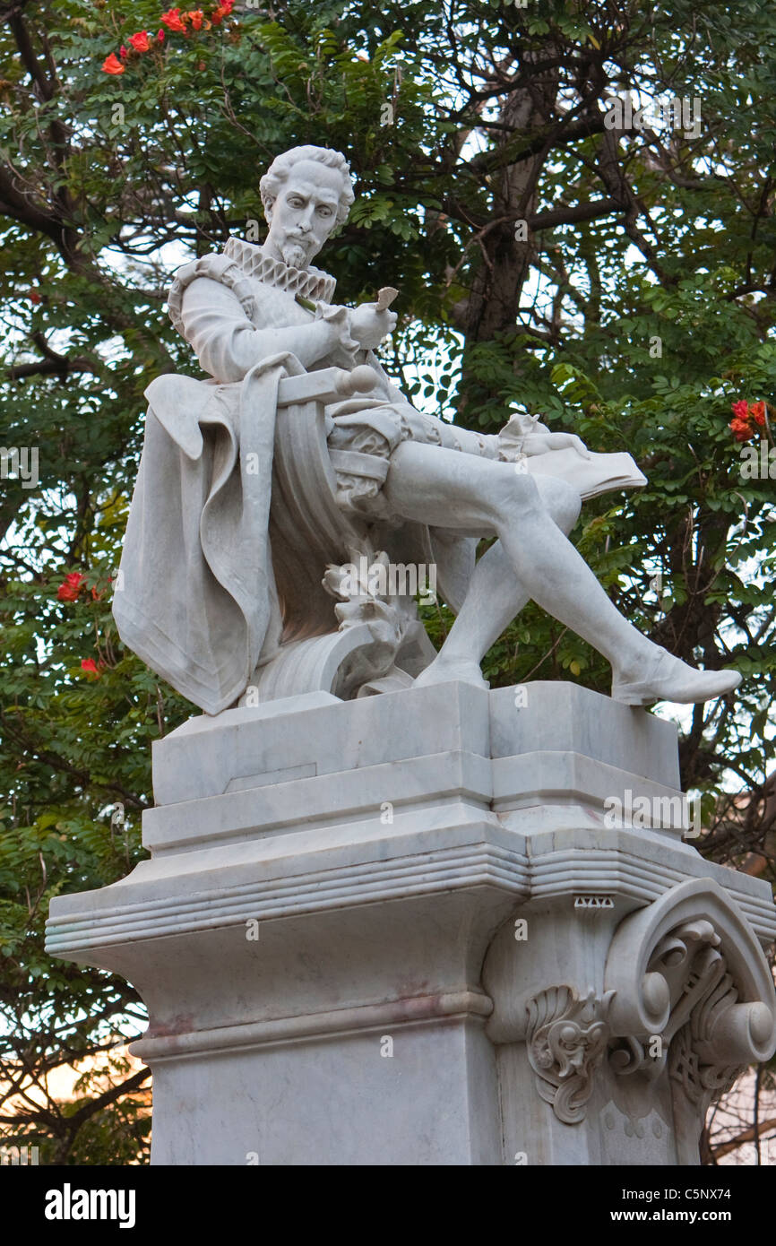 Cuba, Havana. Statue of Miguel de Cervantes Saavedra, Old Havana. Stock Photo