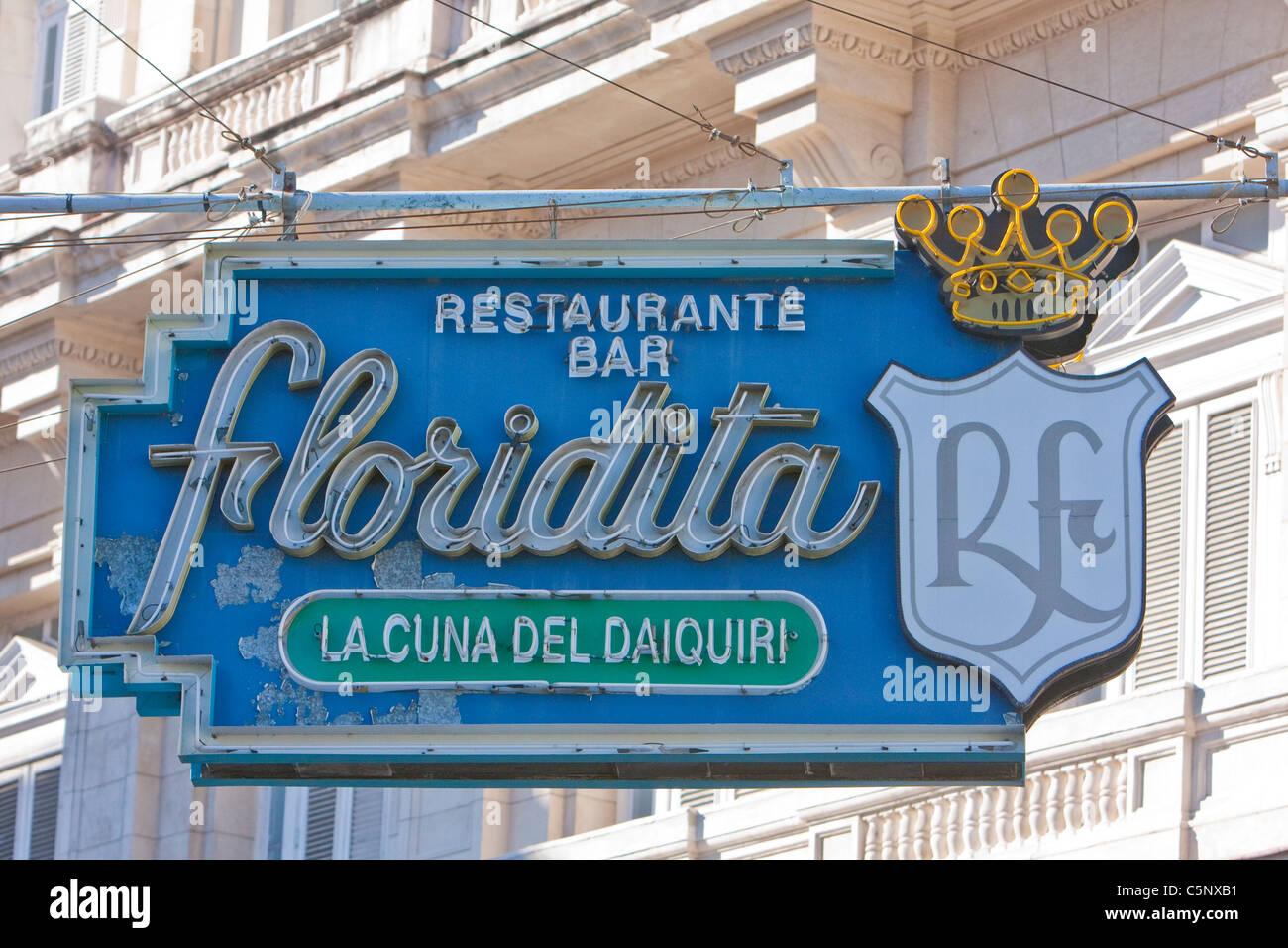 Cuba, Havana. Sign of La Floridita, 'Cradle of the Daiquiri,' Bar Made Famous by Ernest Hemingway. Stock Photo