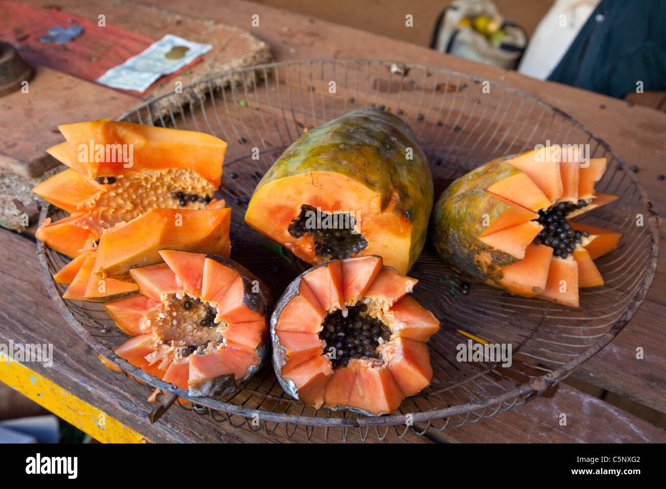 Cuba, Havana. Cut Papaya for Sale Stock Photo Alamy