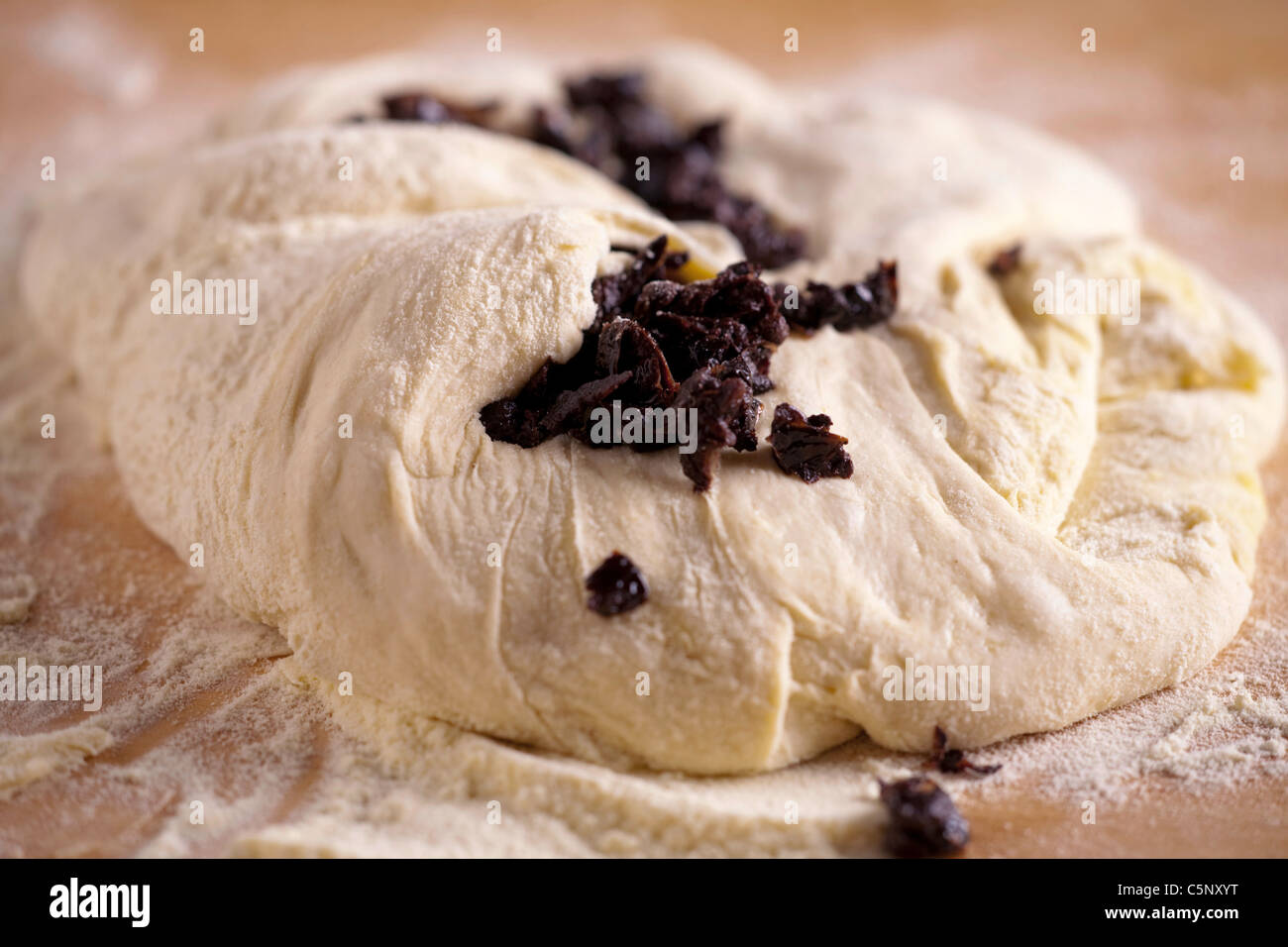 Grissini dough with black olives Stock Photo