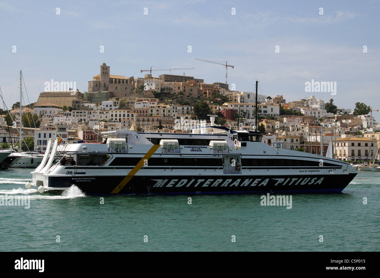 Eivissa Port Island inter island passenger ferry arriving in port