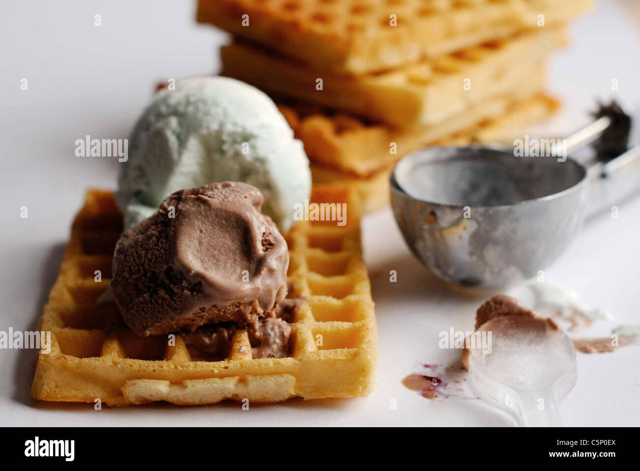 Soft Toast waffles with ice cream Stock Photo