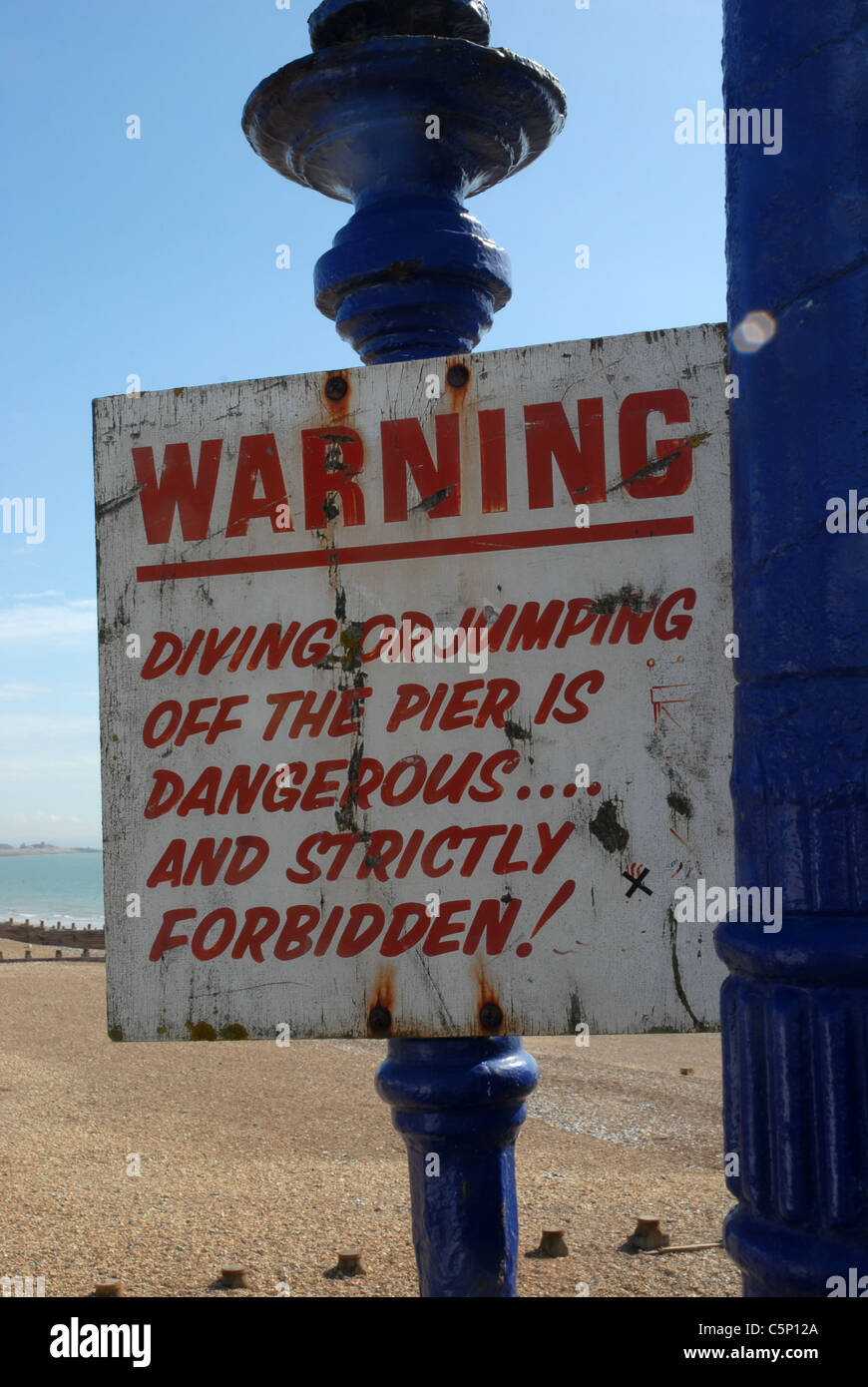 Warning sign, Diving or jumping off pier is dangerous, Eastbourne