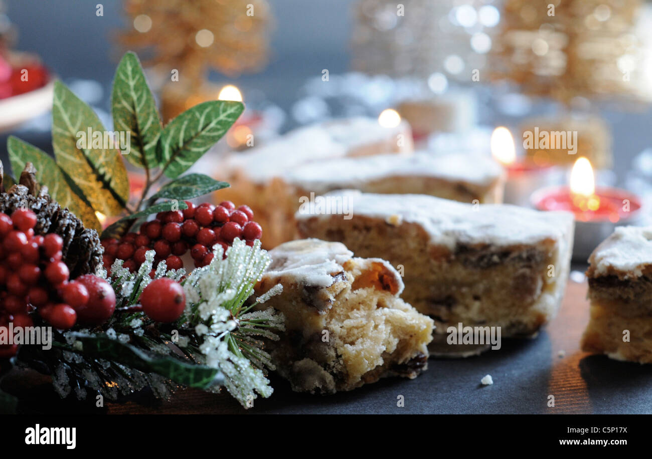 Stollen cake with dried fruits Stock Photo