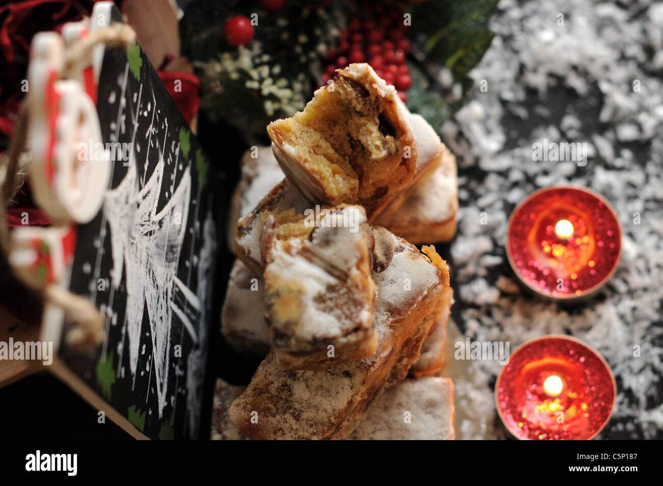 Stollen cake with dried fruits Stock Photo