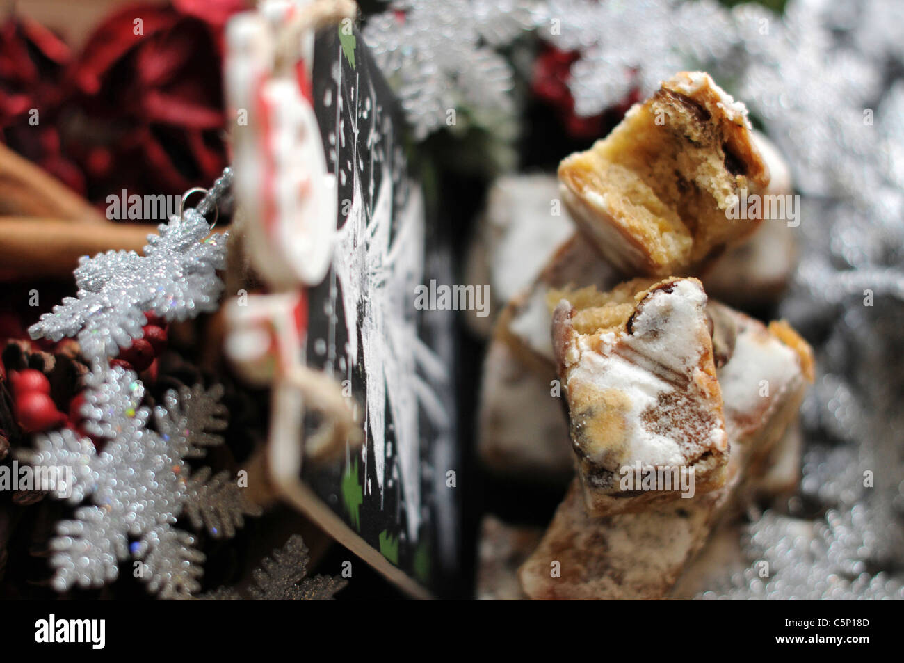 Stollen cake with dried fruits Stock Photo