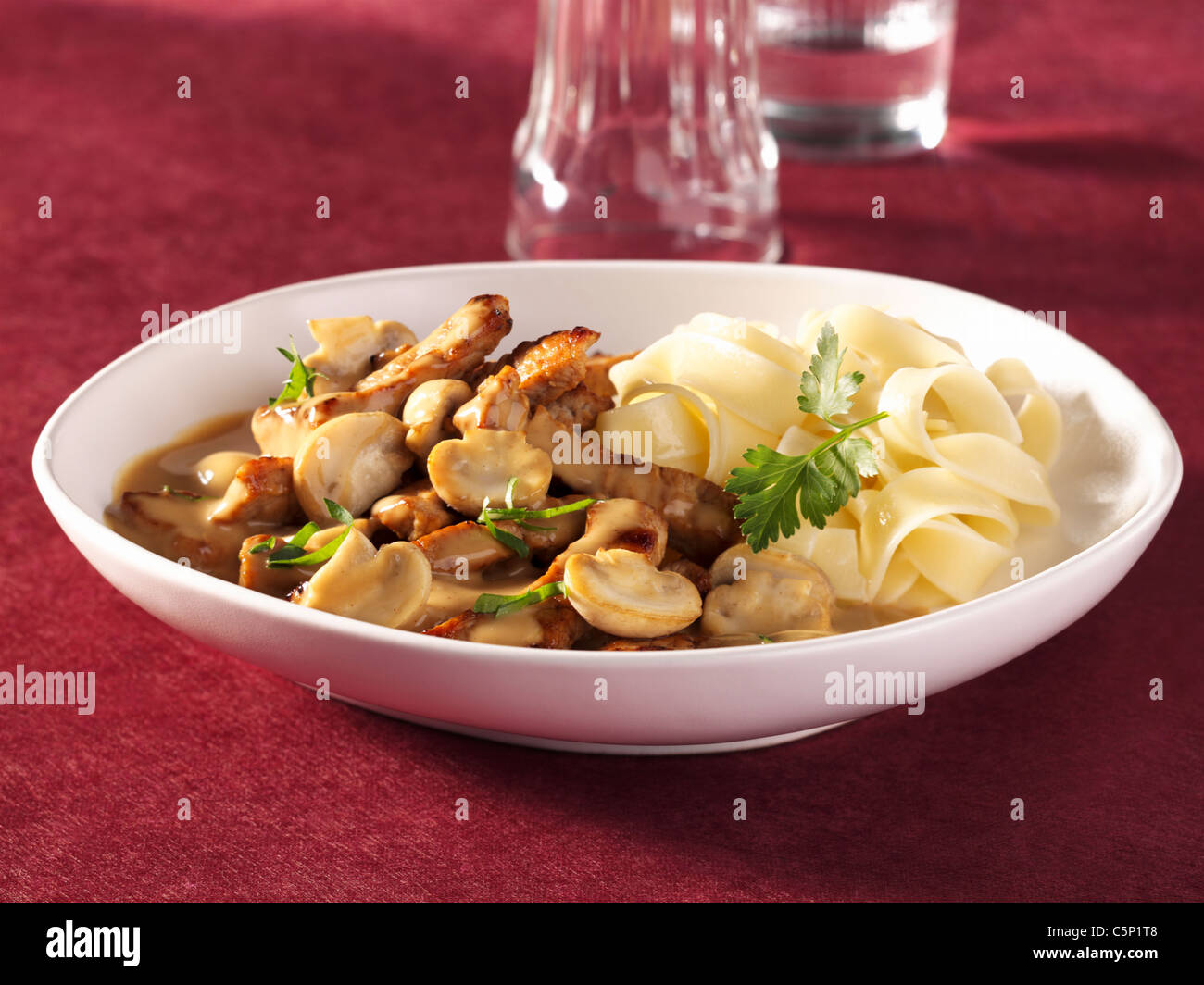 Strips of veal with mushrooms in a creamy sauce Stock Photo Alamy