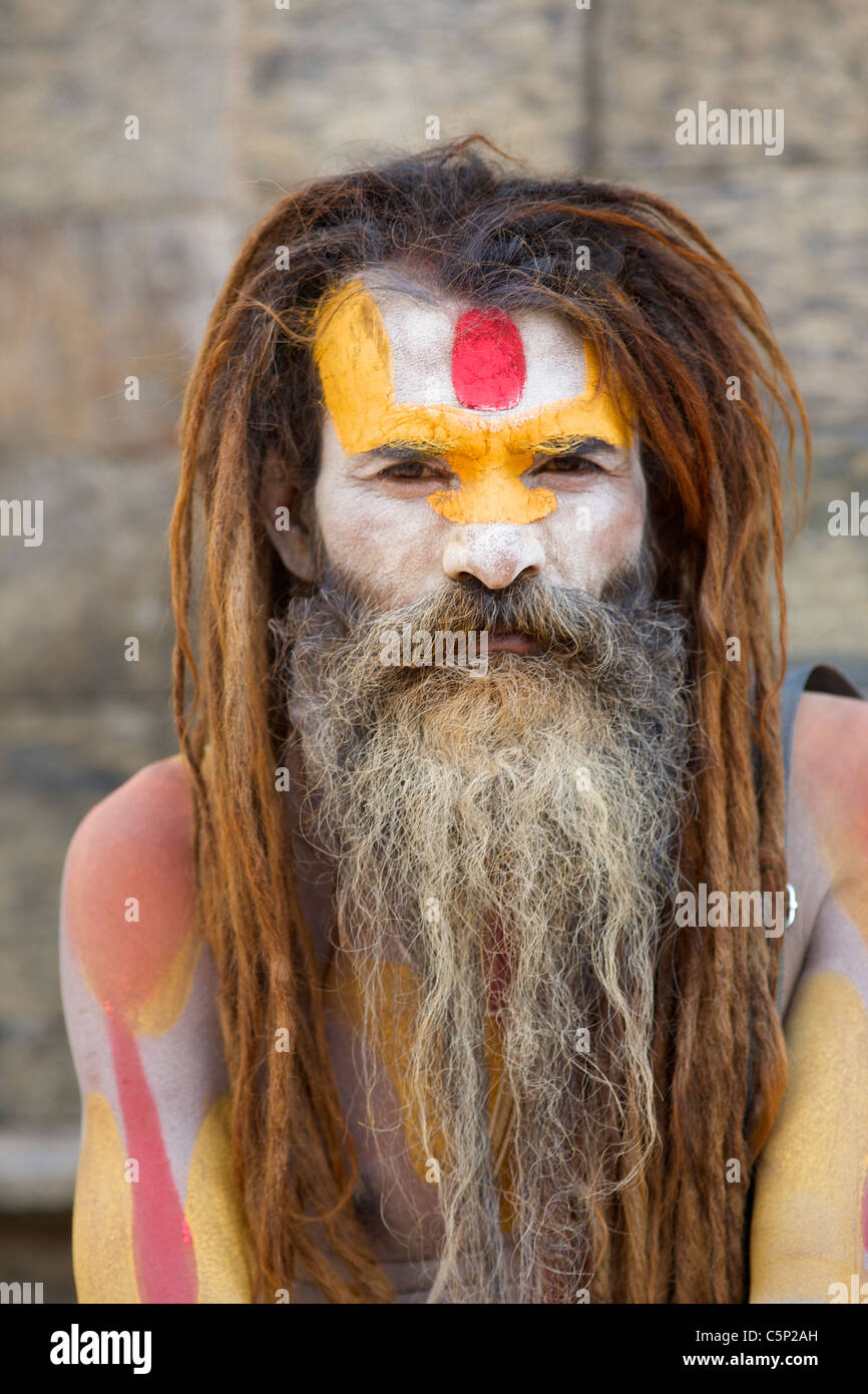 A Sadhu Holy Man at Pashupatinath Temple in Kathmandu, Nepal Stock Photo